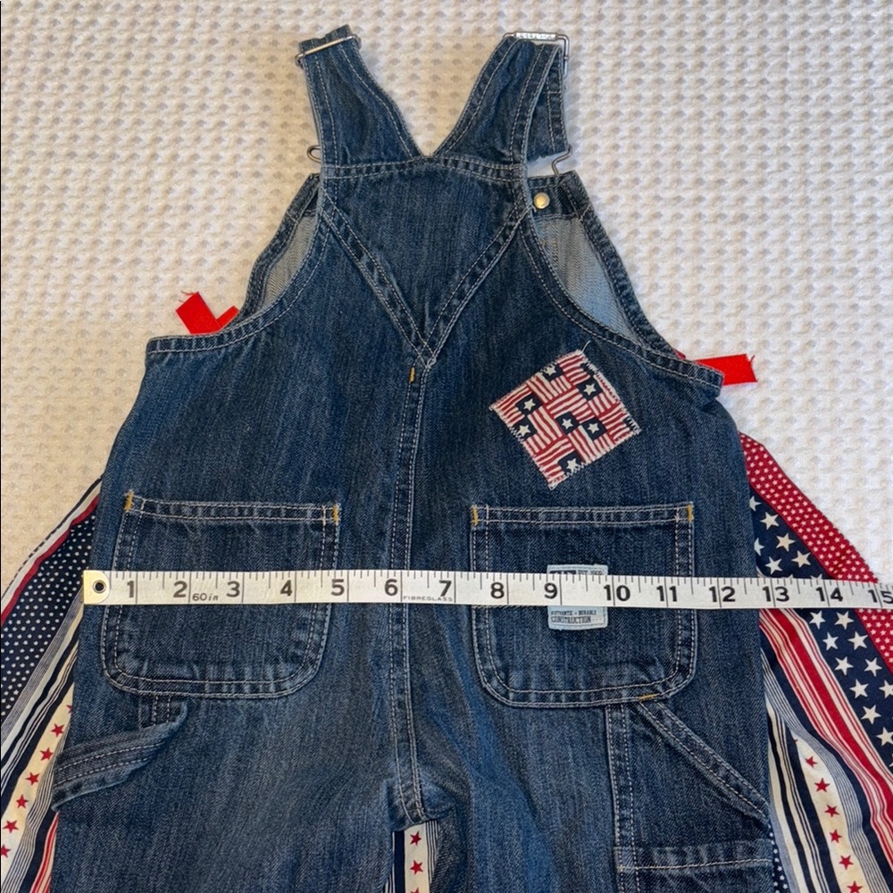 BABY GAP Red White Blue Denim Overalls Patriotic Stars Stripes Bib Skirt Ruffles - Picture 16 of 16